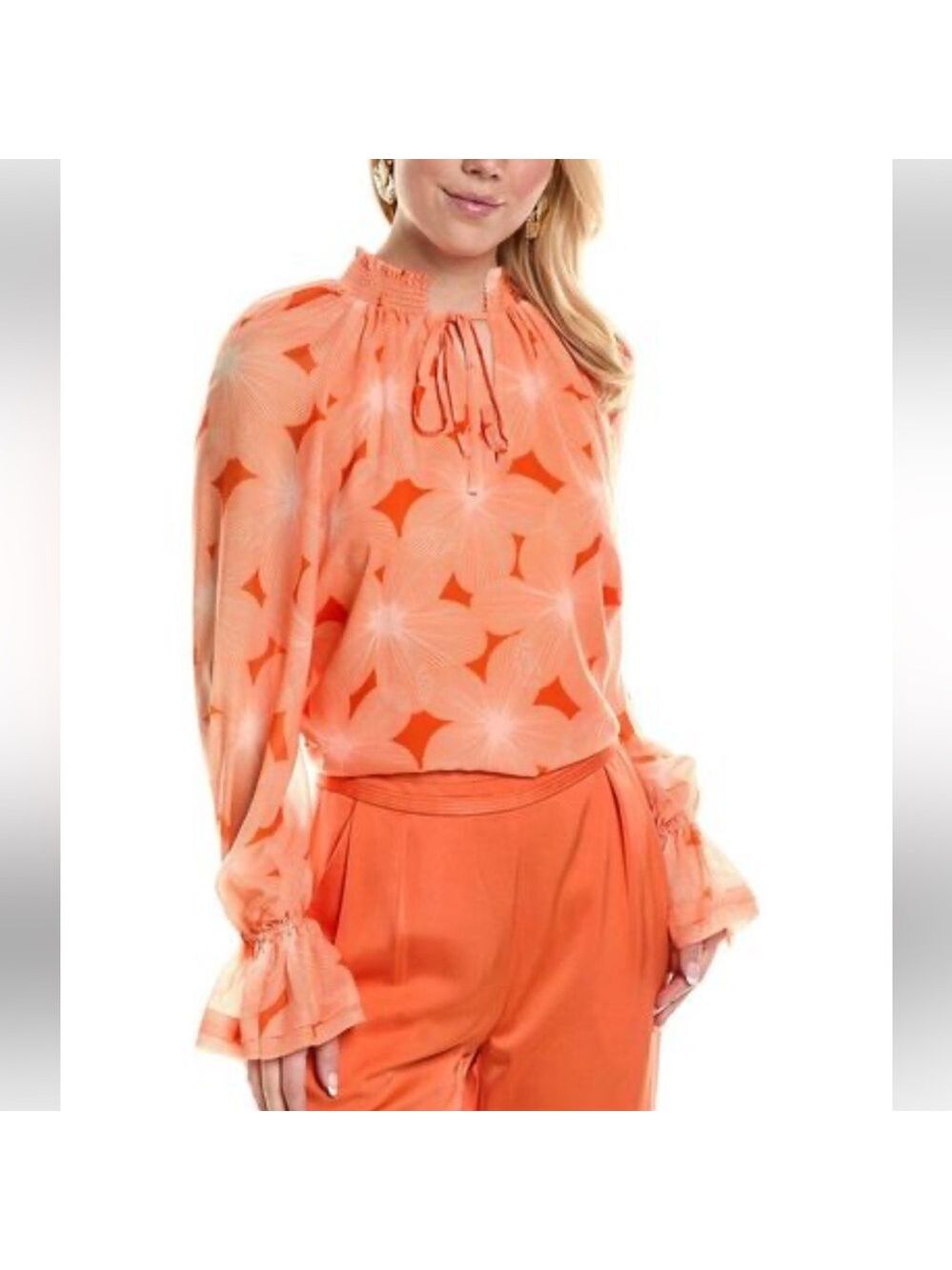 Ramy Brooke Clarke Long Sleeve Top in Color Peaza (Orange) Size XS NWT